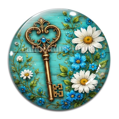 Cabochon clé fleur, cabochon résine - ou verre rond différente taille