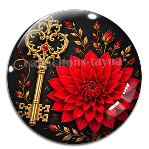 Cabochon clé fleur, cabochon résine - ou verre rond différente taille