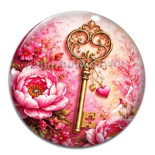 Cabochon clé fleur, cabochon résine - ou verre rond différente taille