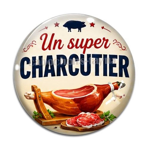 Cabochon un super charcutier – résine ou verre – différentes tailles disponibles