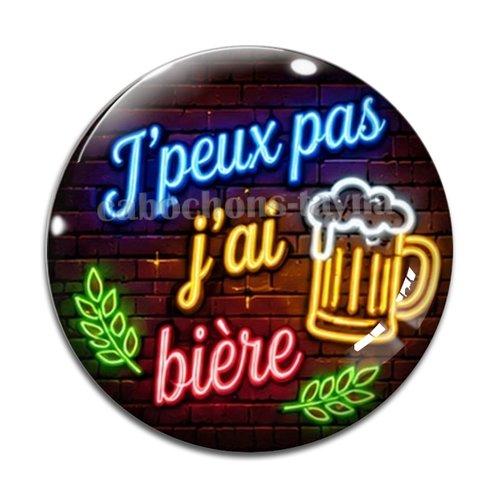 Cabochon j'peux pas j'ai bière, résine ou verre