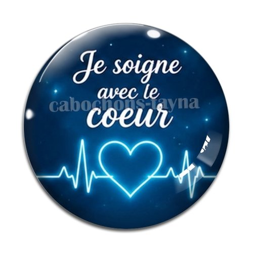 Cabochon je soigne avec mon coeur, résine ou verre rond différente taille
