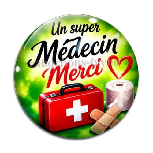 Cabochon un super médecin merci, cabochon résine, verre rond différente taille
