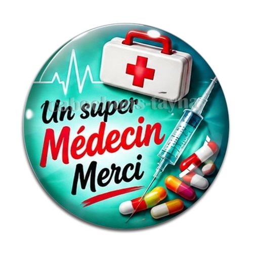 Cabochon un super médecin merci, cabochon résine, verre rond différente taille