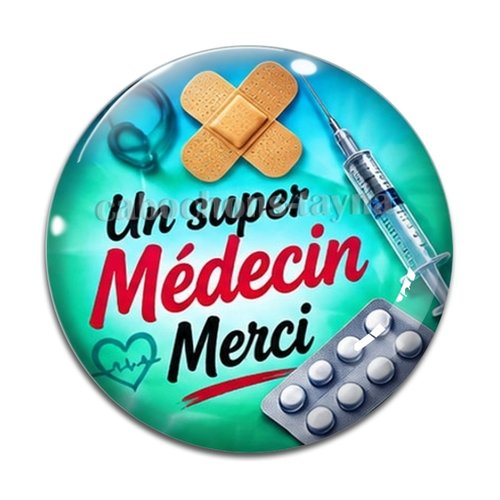 Cabochon un super médecin merci, cabochon résine, verre rond différente taille