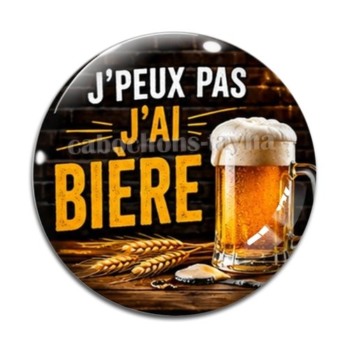 Cabochon j'peux pas j'ai bière, résine ou verre