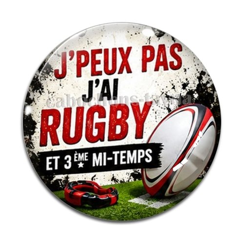 Cabochon j'peux pas j'ai rugby, résine ou en verre différente taille
