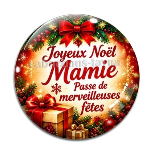 Cabochon joyeux noël mamie passe de merveilleuses fêtes, résine ou verre rond différente taille
