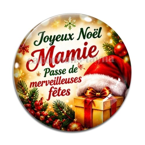 Cabochon joyeux noël mamie passe de merveilleuses fêtes, résine ou verre rond différente taille