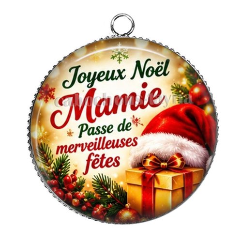 Pendentif joyeux noël mamie passe de merveilleuses fêtes, pendentif cabochon 25 mm résine