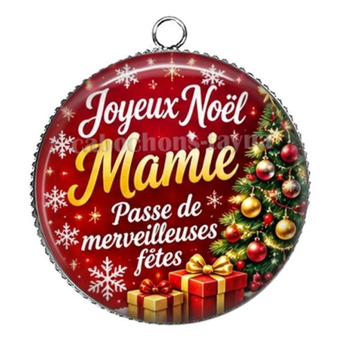 Pendentif joyeux noël mamie passe de merveilleuses fêtes, pendentif cabochon 25 mm résine
