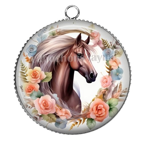 Pendentif cheval, pendentif cabochon 25 mm résine