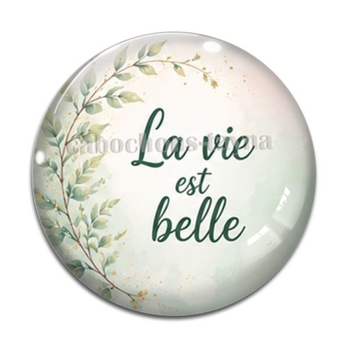 Cabochon la vie est belle, résine ou verre rond différente taille
