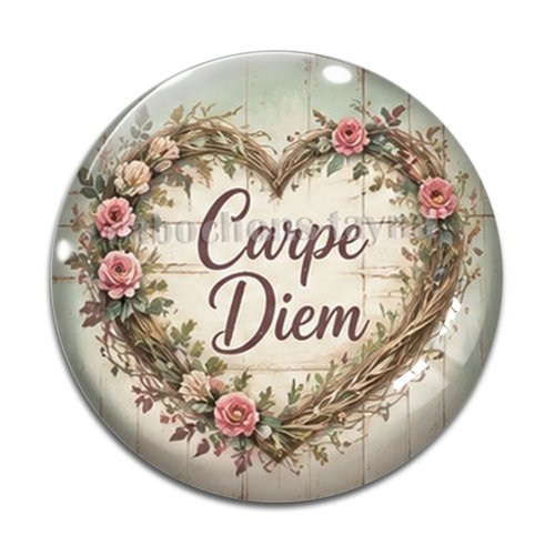 Cabochon carpe diem, résine ou verre rond différente taille