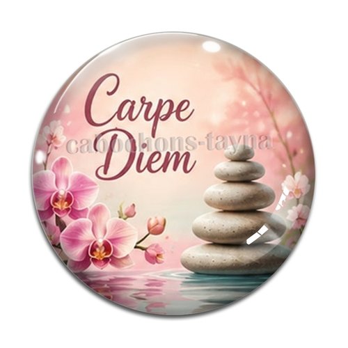 Cabochon carpe diem, résine ou verre rond différente taille