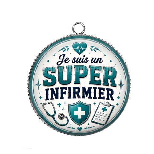 Pendentif infirmier, pendentif cabochon 25 mm résine