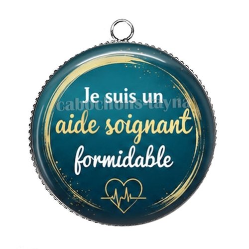 Pendentif aide soignant, pendentif cabochon 25 mm résine