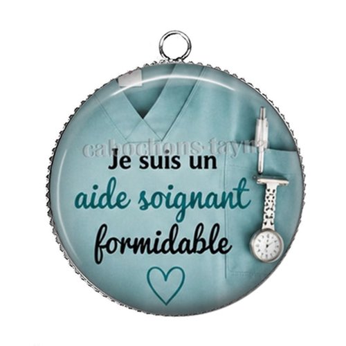 Pendentif aide soignant, pendentif cabochon 25 mm résine