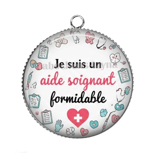 Pendentif aide soignant, pendentif cabochon 25 mm résine