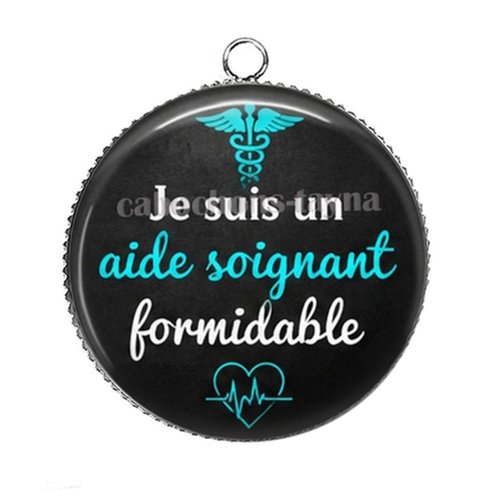 Pendentif aide soignant, pendentif cabochon 25 mm résine