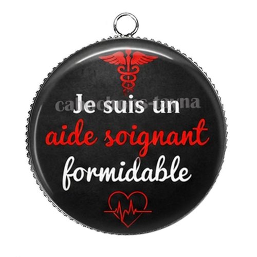 Pendentif aide soignant, pendentif cabochon 25 mm résine