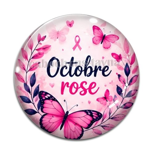 Cabochon octobre rose, cabochon résine ou verre rond différente taille