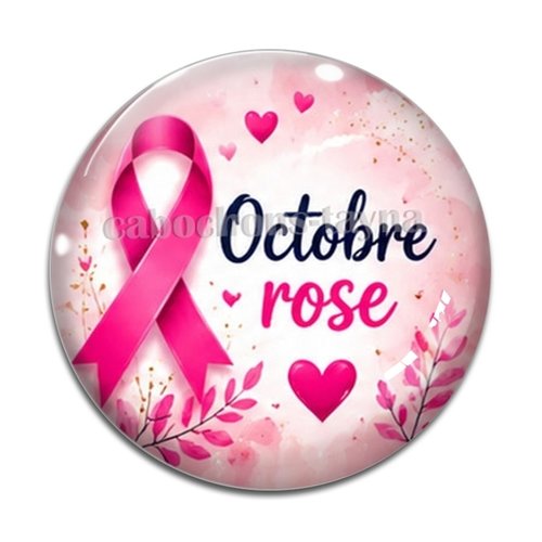 Cabochon octobre rose, cabochon résine ou verre rond différente taille