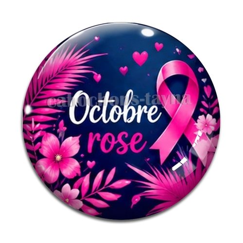 Cabochon octobre rose, cabochon résine ou verre rond différente taille