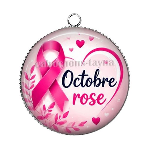 Pendentif octobre rose, pendentif cabochon 25 mm résine