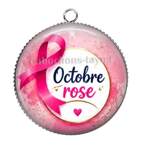 Pendentif octobre rose, pendentif cabochon 25 mm résine