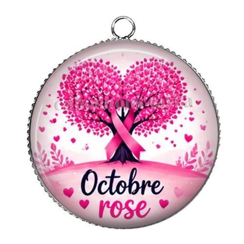 Pendentif octobre rose, pendentif cabochon 25 mm résine