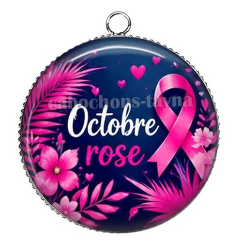 Pendentif octobre rose, pendentif cabochon 25 mm résine
