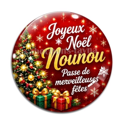Cabochon joyeux noël nounou passe de merveilleuses fêtes, résine ou verre rond différente taille