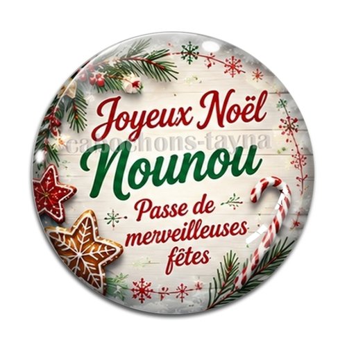 Cabochon joyeux noël nounou passe de merveilleuses fêtes, résine ou verre rond différente taille