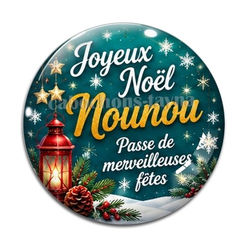 Cabochon joyeux noël nounou passe de merveilleuses fêtes, résine ou verre rond différente taille