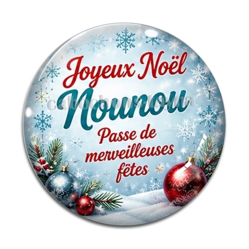 Cabochon joyeux noël nounou passe de merveilleuses fêtes, résine ou verre rond différente taille