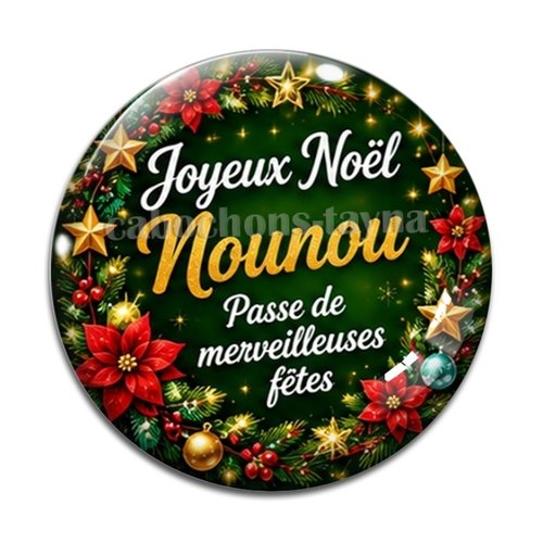 Cabochon joyeux noël nounou passe de merveilleuses fêtes, résine ou verre rond différente taille