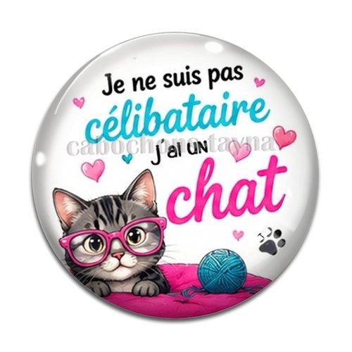 Cabochon je ne suis pas célibataire j'ai un chat, résine ou verre rond différente taille