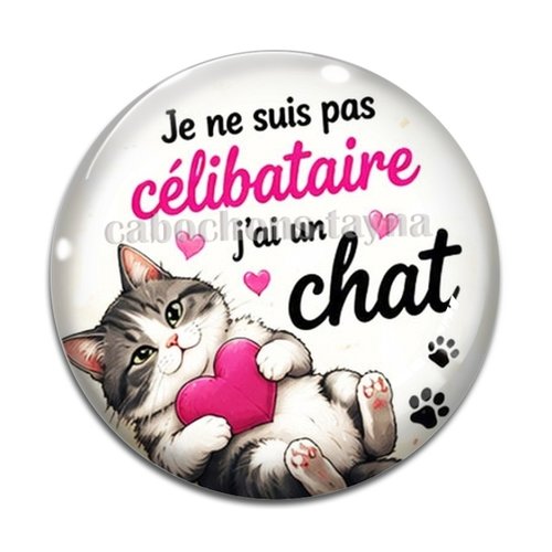 Cabochon je ne suis pas célibataire j'ai un chat, résine ou verre rond différente taille