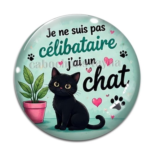 Cabochon je ne suis pas célibataire j'ai un chat, résine ou verre rond différente taille