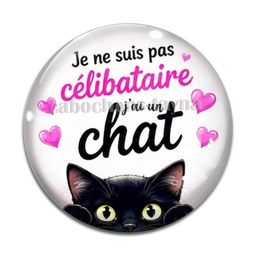 Cabochon je ne suis pas célibataire j'ai un chat, résine ou verre rond différente taille