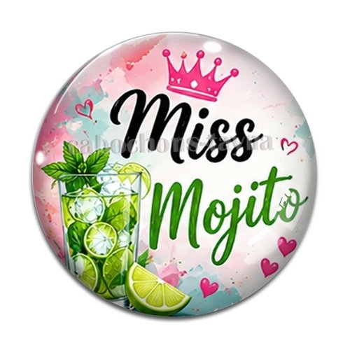 Cabochon miss mojito, cabochon résine ou verre rond différente taille