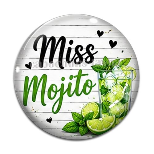 Cabochon miss mojito, cabochon résine ou verre rond différente taille