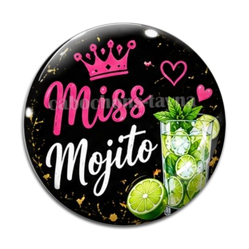 Cabochon miss mojito, cabochon résine ou verre rond différente taille