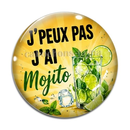 Cabochon j'peux pas j'ai mojito, cabochon résine ou verre rond différente taille