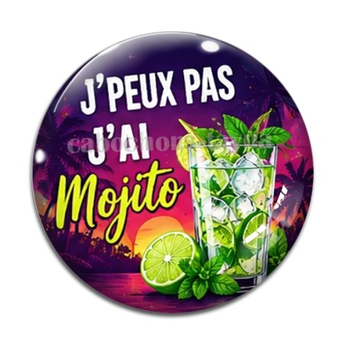 Cabochon j'peux pas j'ai mojito, cabochon résine ou verre rond différente taille