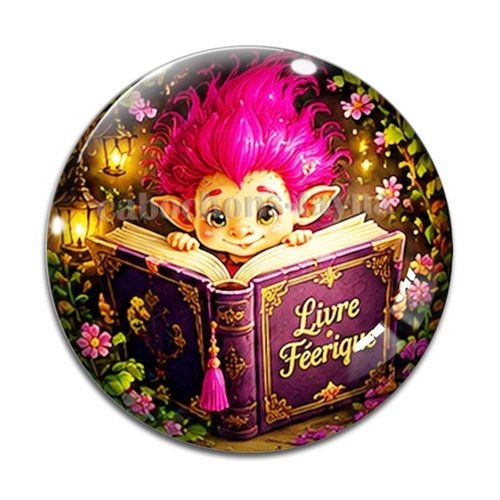 Cabochon troll magique livre, résine ou verre rond différente taille