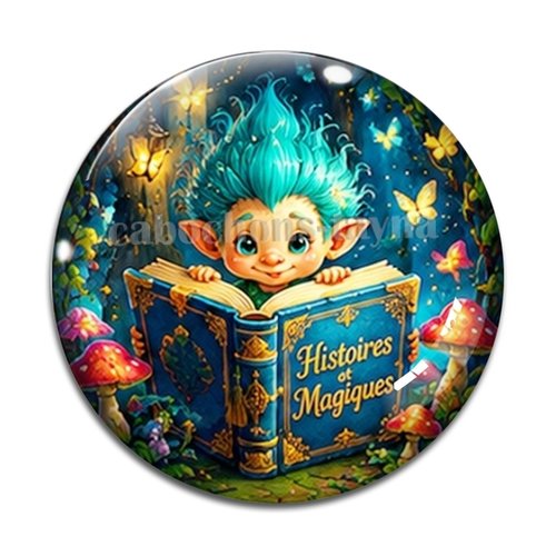 Cabochon troll magique livre, résine ou verre rond différente taille