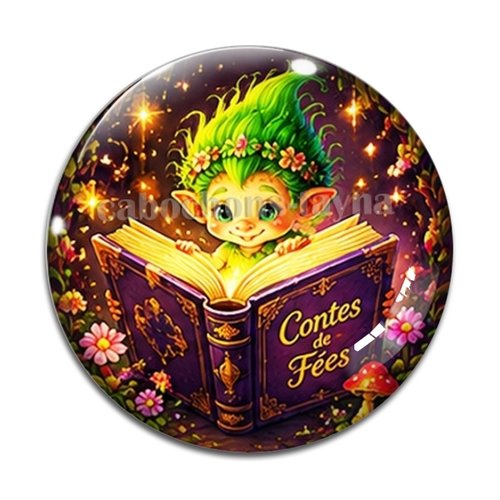 Cabochon troll magique livre, résine ou verre rond différente taille