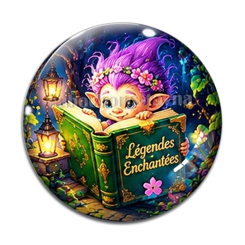 Cabochon troll magique livre, résine ou verre rond différente taille